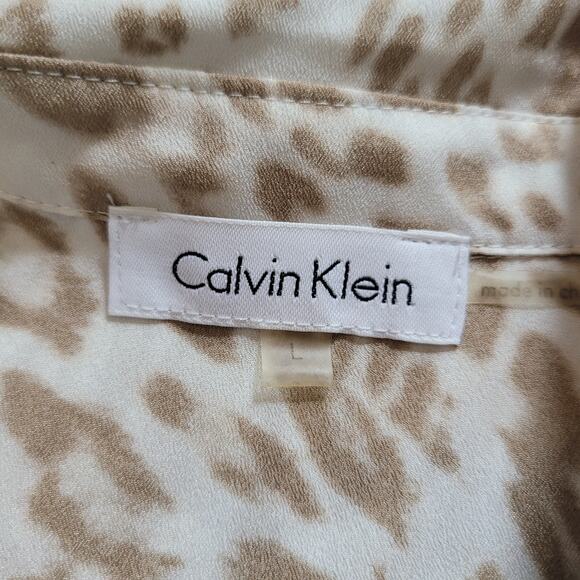 Calvin Klein Size L Asymmetrical Zip Animal Print Blouse Mature Office - Picture 7 of 8